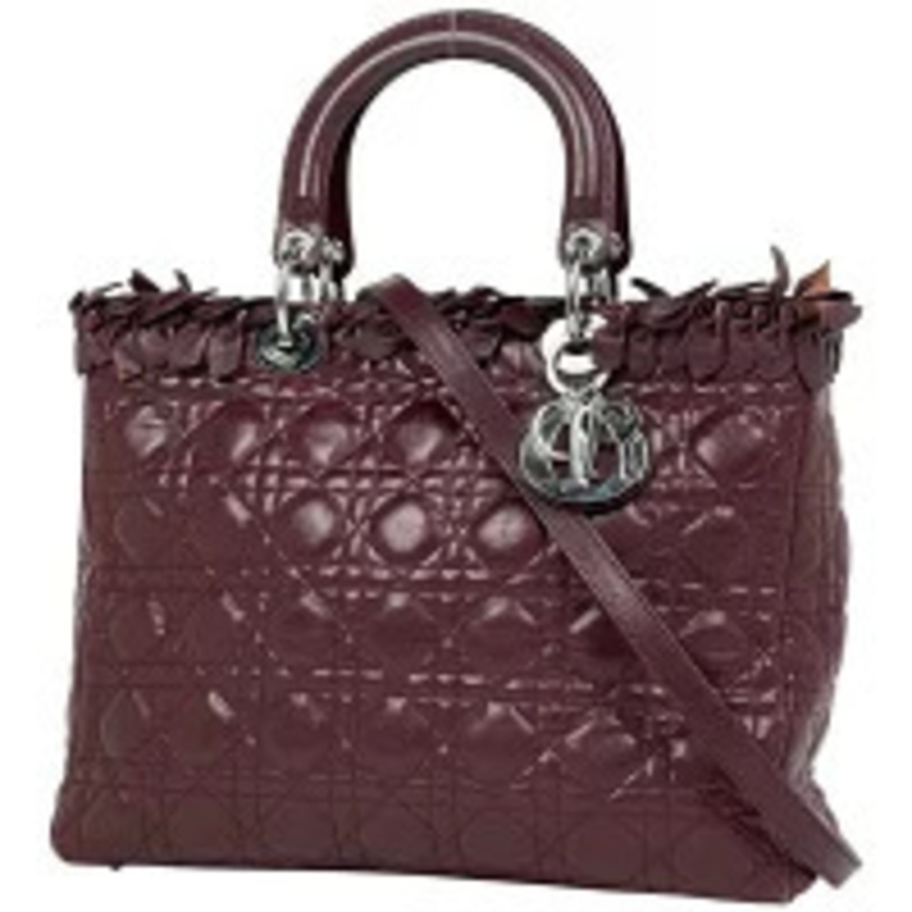 Christian Dior Lady Cannage Shoulder Bag Handbag Leather Bordeaux Purple